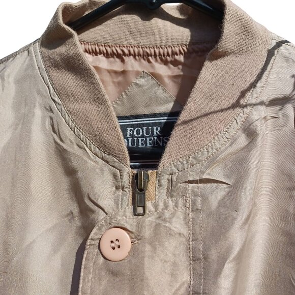 Silk Bomber Style Jacket Men's Women's Size XL Tan Vintage Casino Four Queens - Picture 4 of 10